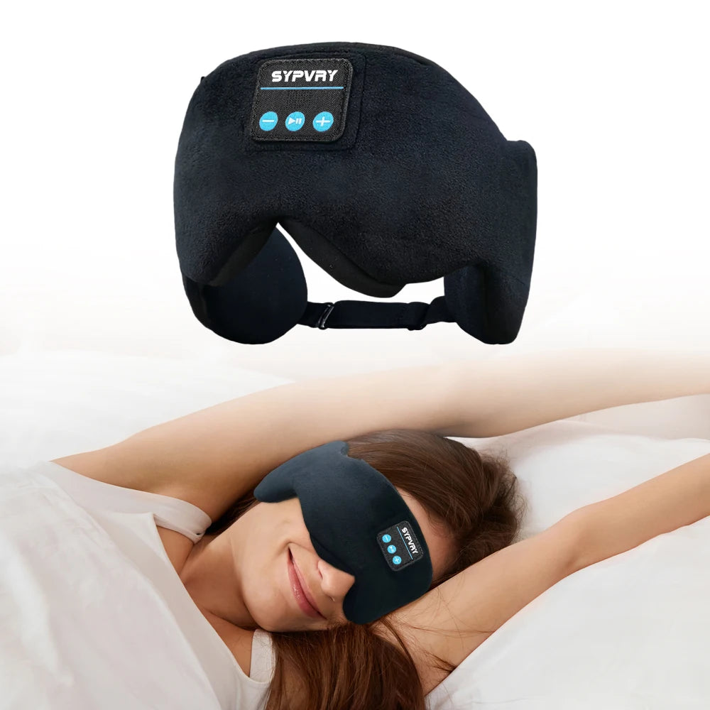 Bluetooth 5.3 Sleep Mask with Wireless Headphones — Light-Blocking Velvet Eye Shade with Built-In Music & Comfort Padding for Deep Relaxation (Caterpillar Model)