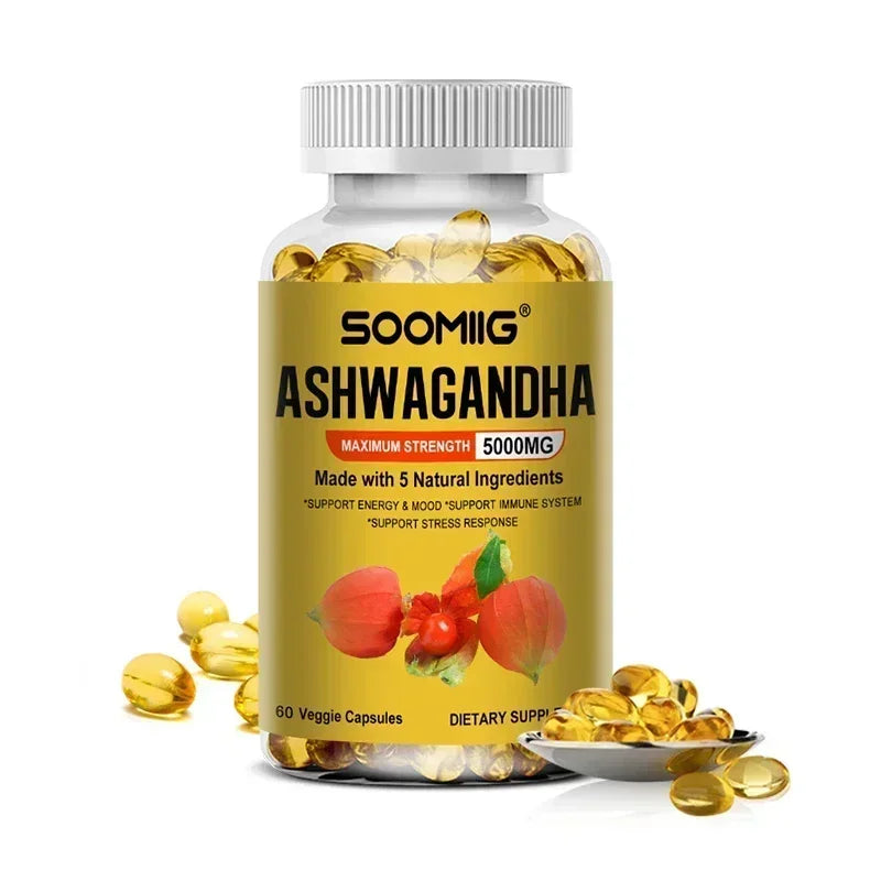 Ashwagandha Root Extract Capsules — Mood & Stress Support with Cognitive & Immune Wellness (5000 mg, Vegetarian, Unisex, US Origin)