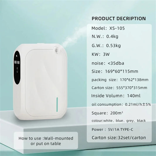 L SCENT TUNNEL Wall-Mounted Aroma Diffuser β 200 mΒ³ Coverage Essential Oil Machine with Bluetooth APP Control for Home, Spa & Hotel Fragrance (140 ml)