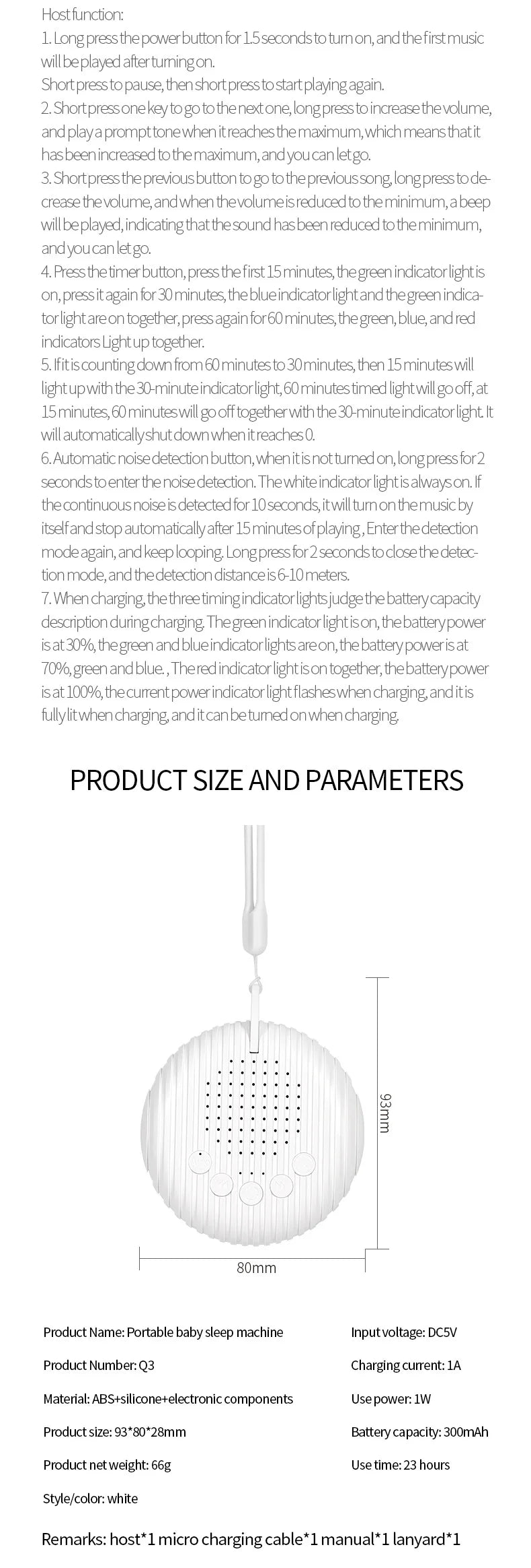 Baby White Noise Machine USB Rechargeable Timed Shutdown Sound Machine Sleep Soother Relaxation Monitor For Baby Adult Office