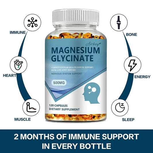 Magnesium Glycinate Capsules — Nervous System, Mood & Sleep Quality Support with Muscle & Heart Wellness (Unisex, US Origin)