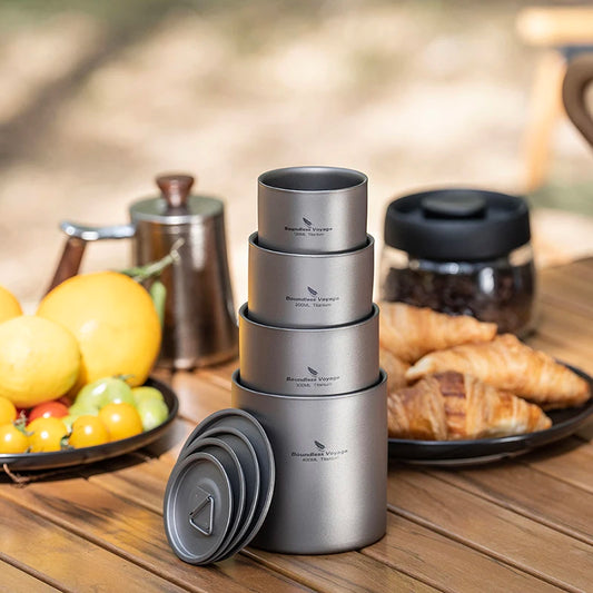 Boundless Voyage Titanium Mug — Double-Walled Anti-Scalding Stackable Cup for Outdoor Camping, Tea & Coffee (400 ml)