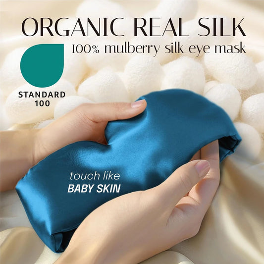 Mulberry Silk Sleep Mask — Pressureless Light-Blocking Eyeshade for Deep Sleep, Anti-Wrinkle Eye Care & Relaxation (Adjustable Wide Ear Cover Design)