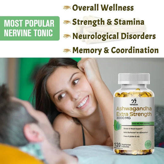 Ashwagandha Capsules — Natural Root Extract for Healthy Mood & Stress Response (3000 mg, Unisex, US Origin)