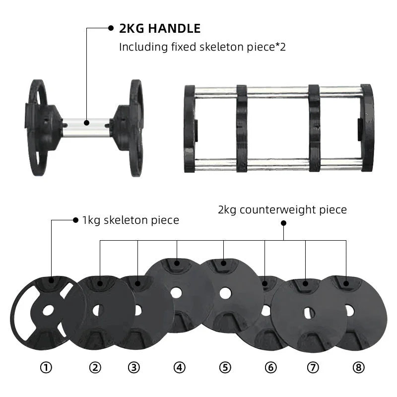 Adjustable Weight Lifting Dumbbell Set — 20 kg / 44 lbs to 40.5 kg / 90 lbs Rubber & Cast Iron Electroplated Design for Full-Body Strength Training