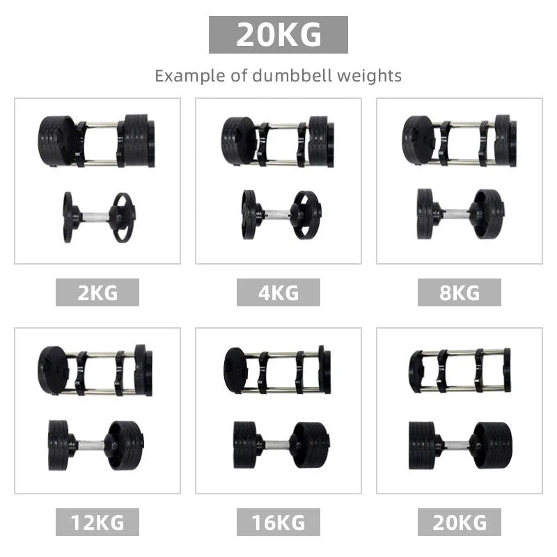 Adjustable Weight Lifting Dumbbell Set — 20 kg / 44 lbs to 40.5 kg / 90 lbs Rubber & Cast Iron Electroplated Design for Full-Body Strength Training