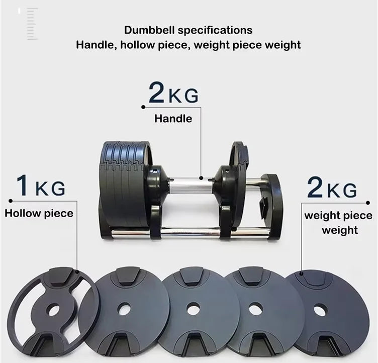 Adjustable Weight Lifting Dumbbell Set — 20 kg / 44 lbs to 40.5 kg / 90 lbs Rubber & Cast Iron Electroplated Design for Full-Body Strength Training