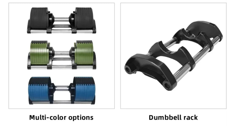 Adjustable Weight Lifting Dumbbell Set — 20 kg / 44 lbs to 40.5 kg / 90 lbs Rubber & Cast Iron Electroplated Design for Full-Body Strength Training