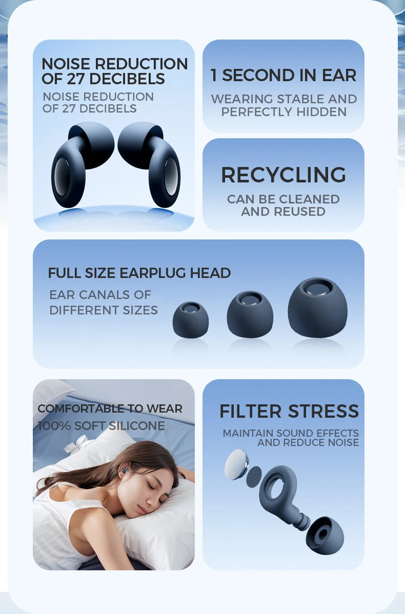 Quiet Reusable Ear Plugs — Super Soft Noise Reduction for Sleep, Travel & Focus (Unisex)