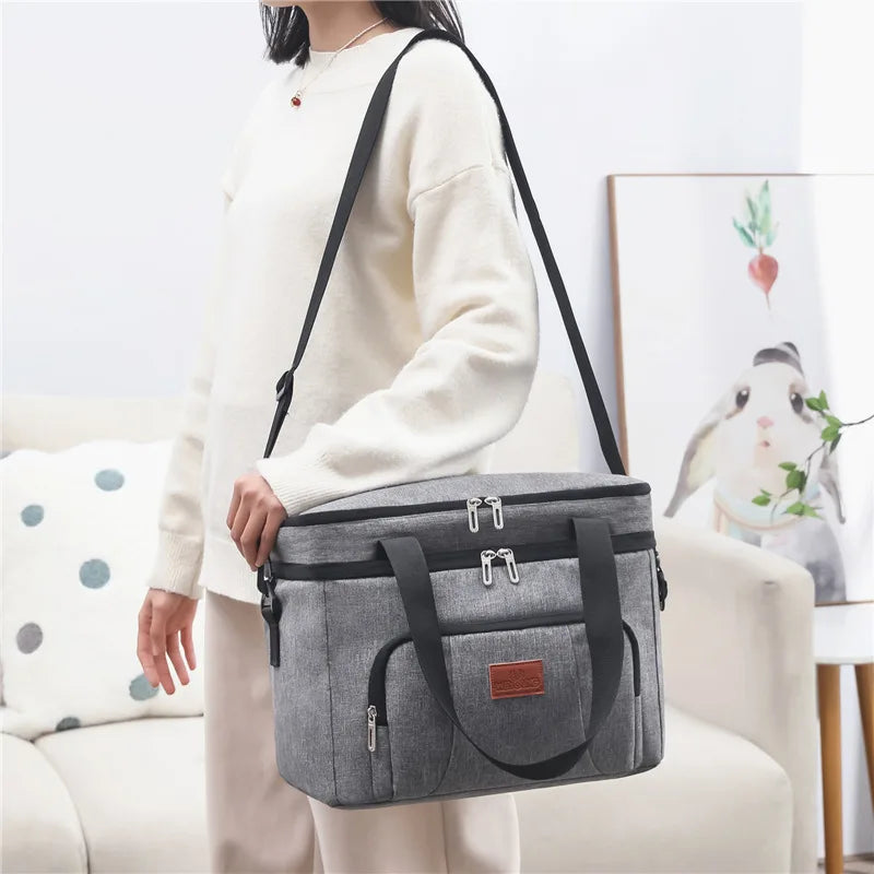 Double Layer Tote Cooler Lunch Bag with Shoulder Strap