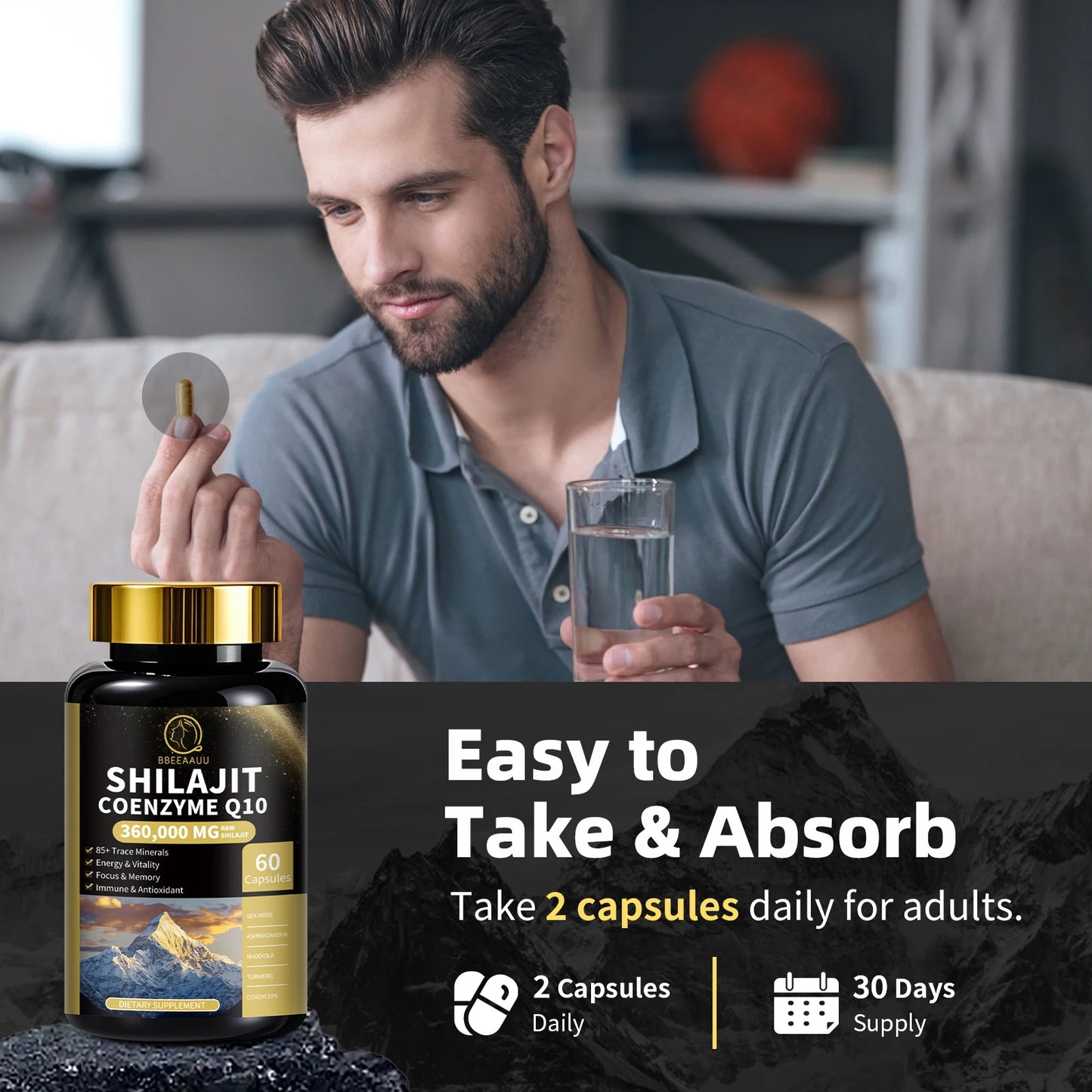 BEWORTHS Pure Ginseng Shilajit Capsules — Potent Herbal Nutrition with Trace Minerals & Fulvic Acid for Strength, Energy & Vitality (60 / 120 Capsules)