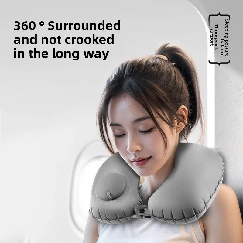 Press Inflatable U-Shaped Neck Pillow — Portable Travel Comfort for Train, Airplane & Long-Distance Journeys (Foldable, Lightweight)
