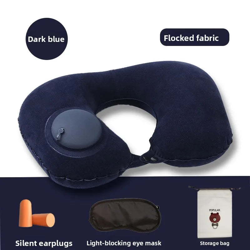 Press Inflatable U-Shaped Neck Pillow — Portable Travel Comfort for Train, Airplane & Long-Distance Journeys (Foldable, Lightweight)