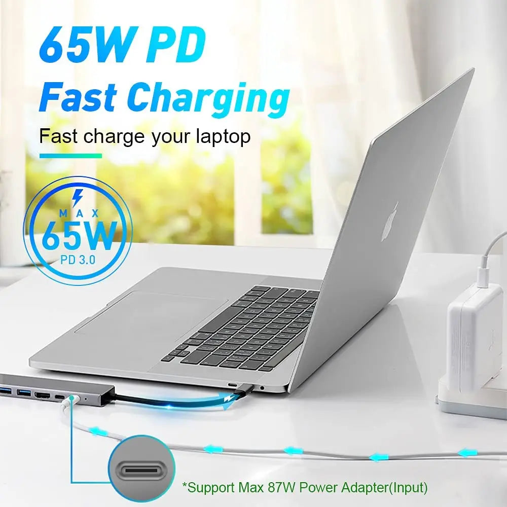 Aluminum USB 3.0 Laptop Docking Hub – PD Fast Charge, RJ45 Ethernet, HDMI, SD/TF Card Reader & Type-C Splitter