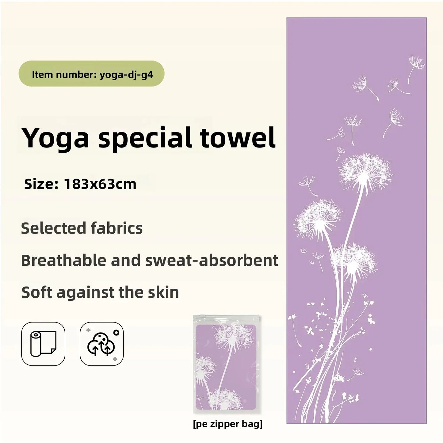 Portable Yoga Towel — Professional Anti-Slip Sweat-Absorbent Travel Mat Towel for Fitness, Pilates & Meditation (Compact Multi-Functional Design)