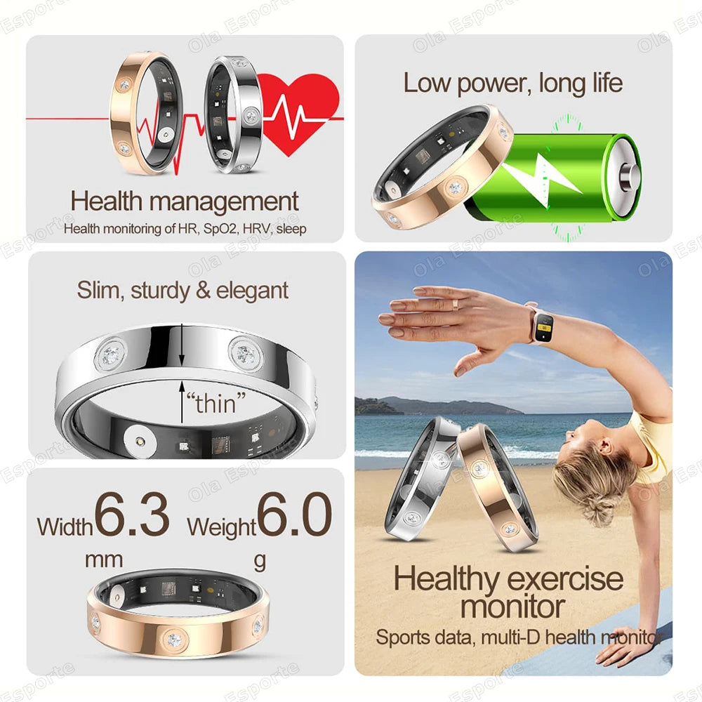 Fashion Smart Ring — Activity, Heart Rate & Sleep Wellness Tracker (5ATM Waterproof, Unisex, Android & iOS)