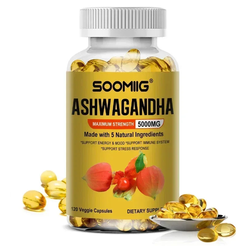 Ashwagandha Root Extract Capsules — Mood & Stress Support with Cognitive & Immune Wellness (5000 mg, Vegetarian, Unisex, US Origin)