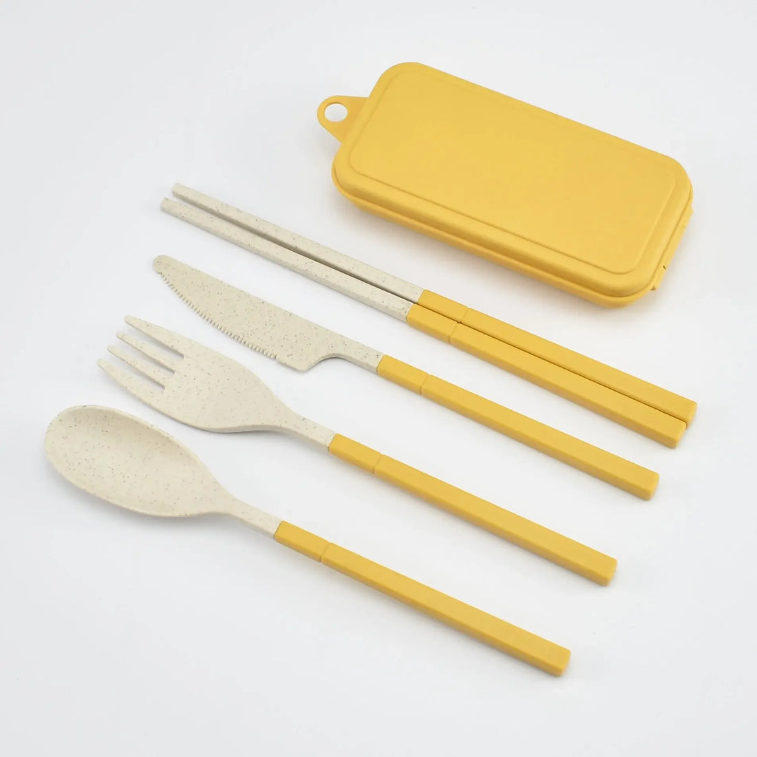 5pcs Portable Wheat Straw Cutlery Set with Carrying Box