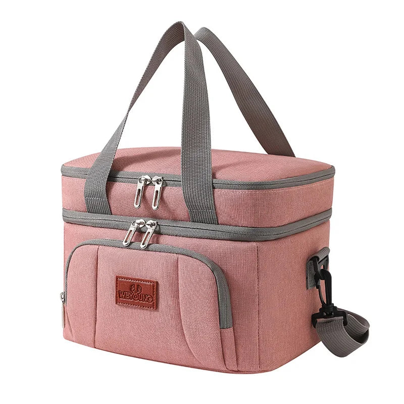 Double Layer Tote Cooler Lunch Bag with Shoulder Strap