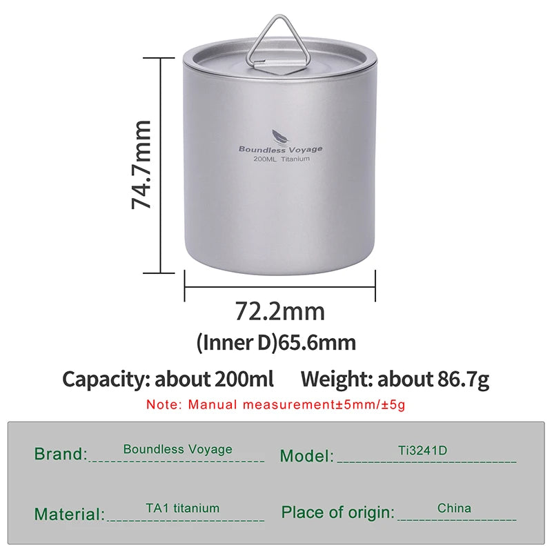 Boundless Voyage Titanium Mug — Double-Walled Anti-Scalding Stackable Cup for Outdoor Camping, Tea & Coffee (400 ml)