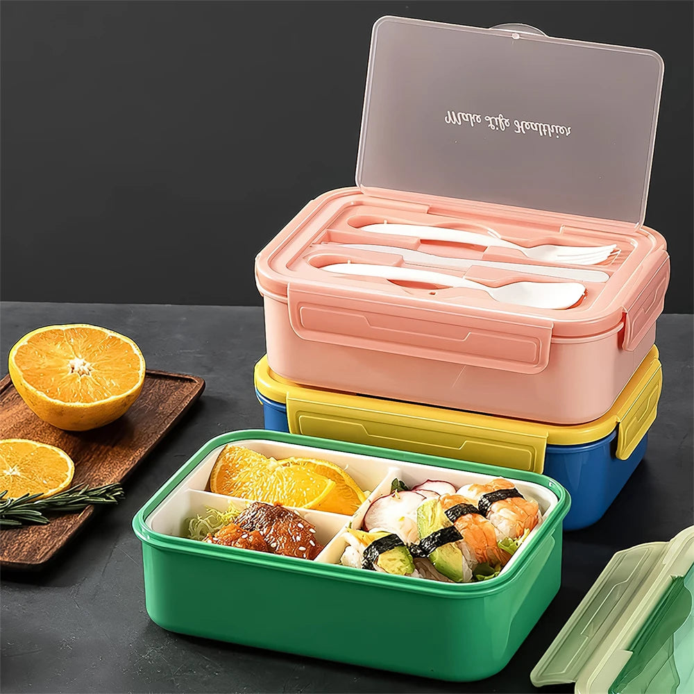 3-Compartment Microwave Lunch Box with Utensils