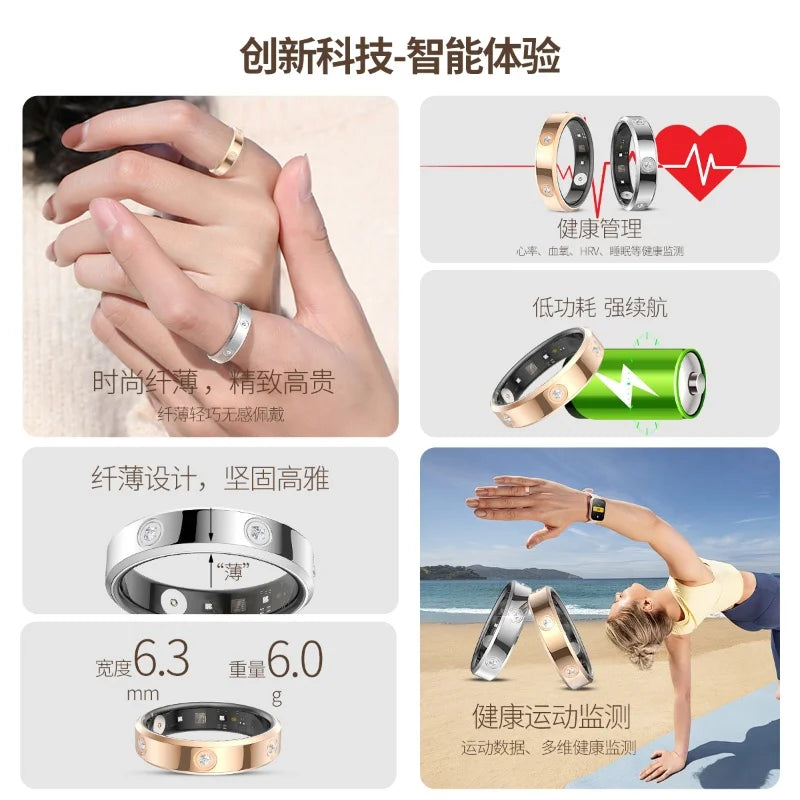 Smart Wellness Ring HR01 — Sleep, Heart Rate & Blood Oxygen Monitoring (Unisex, 3ATM Waterproof, Long Battery Life)