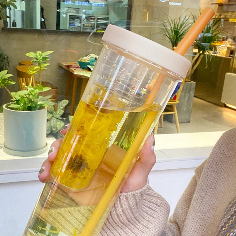 Portable Plastic Water Bottle with Fruit Infuser & Straw