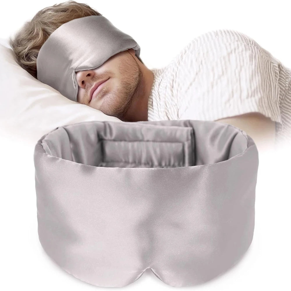 Mulberry Silk Sleep Mask — Pressureless Light-Blocking Eyeshade for Deep Sleep, Anti-Wrinkle Eye Care & Relaxation (Adjustable Wide Ear Cover Design)