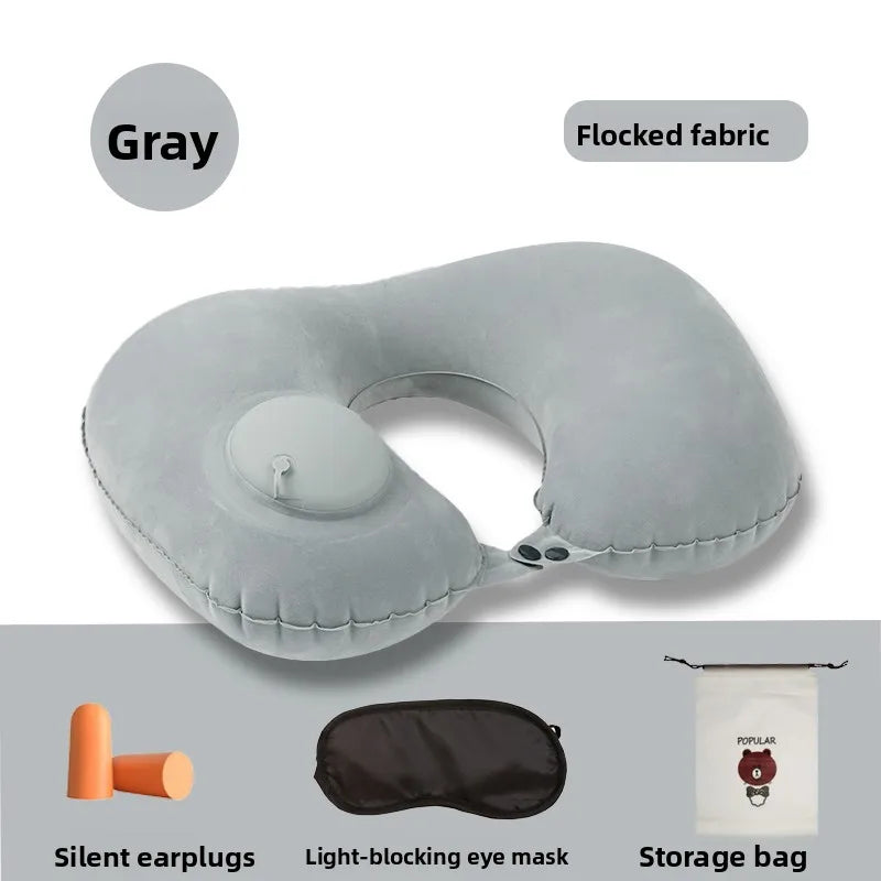 Press Inflatable U-Shaped Neck Pillow — Portable Travel Comfort for Train, Airplane & Long-Distance Journeys (Foldable, Lightweight)