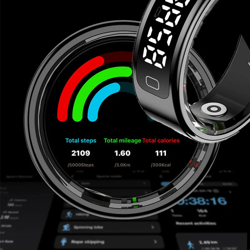 R11C Smart Ring — LED Display Wellness Tracker with Sleep, Heart Rate & Activity Monitoring (Stainless Steel, 1ATM Waterproof)
