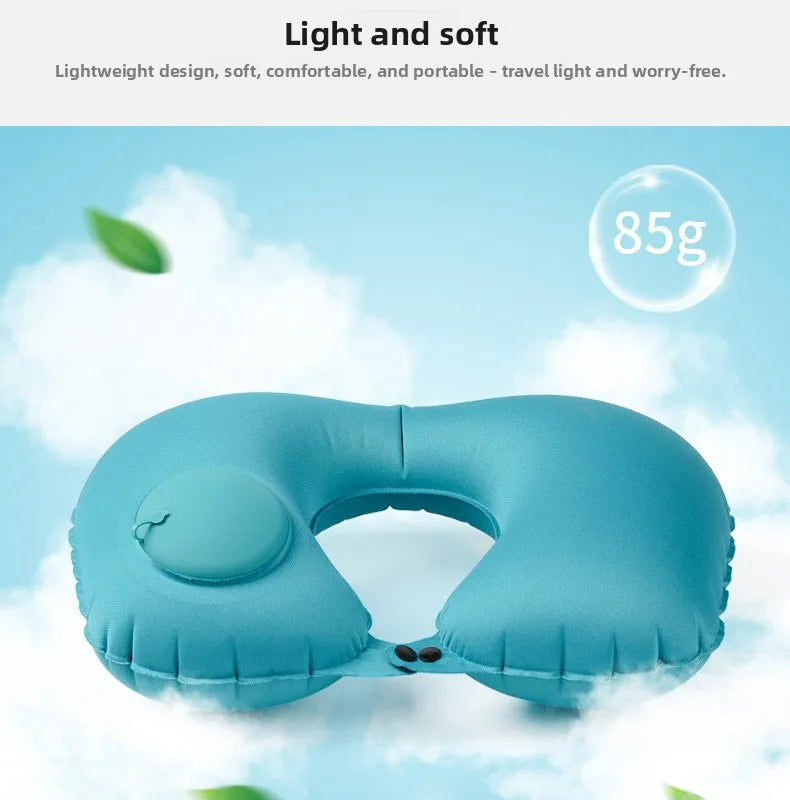 Press Inflatable U-Shaped Neck Pillow — Portable Travel Comfort for Train, Airplane & Long-Distance Journeys (Foldable, Lightweight)