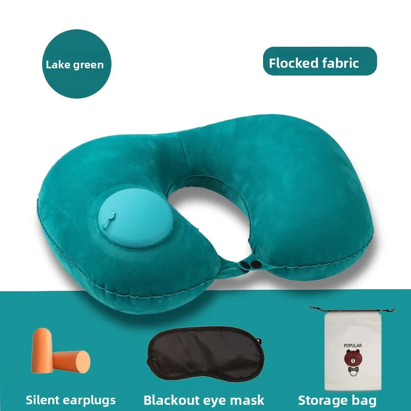 Press Inflatable U-Shaped Neck Pillow — Portable Travel Comfort for Train, Airplane & Long-Distance Journeys (Foldable, Lightweight)