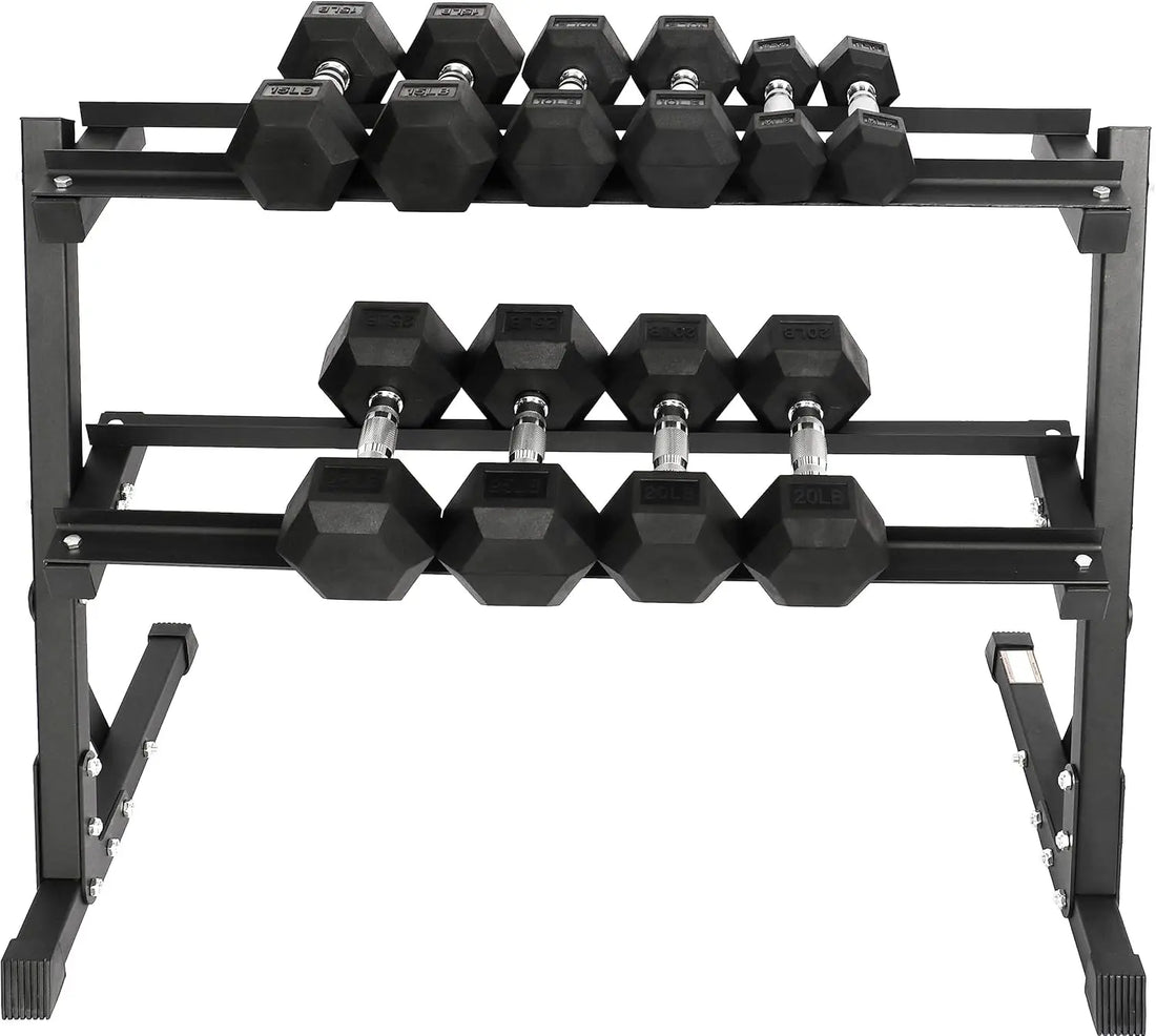 Signature Fitness 150LB Hex Dumbbell Set with Rack