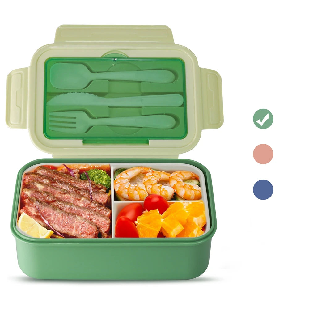 3-Compartment Microwave Lunch Box with Utensils