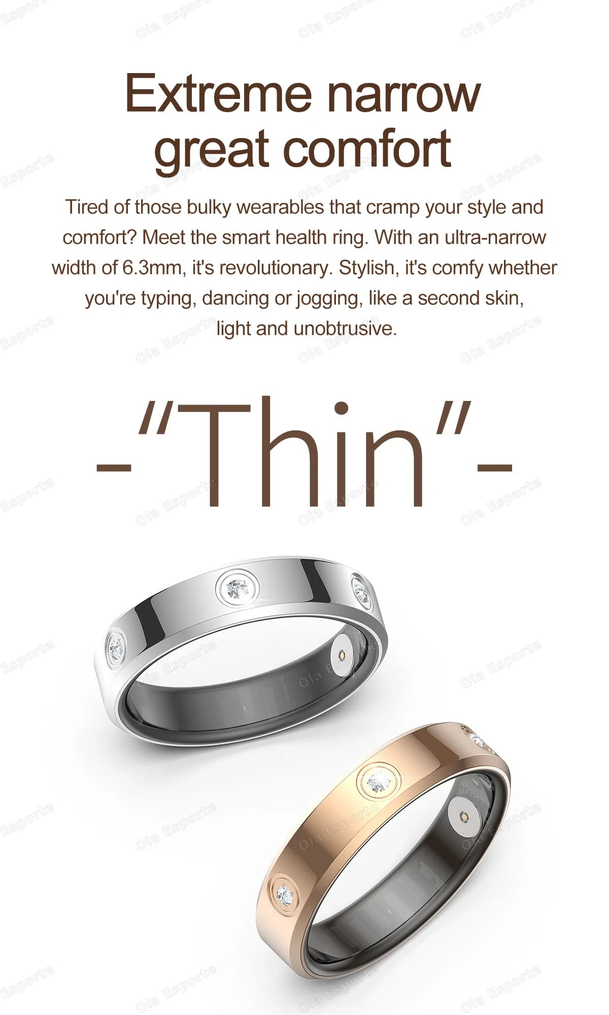 Fashion Smart Ring — Activity, Heart Rate & Sleep Wellness Tracker (5ATM Waterproof, Unisex, Android & iOS)
