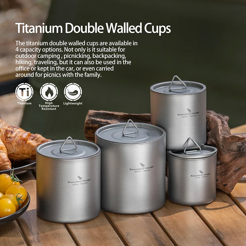 Boundless Voyage Titanium Mug — Double-Walled Anti-Scalding Stackable Cup for Outdoor Camping, Tea & Coffee (400 ml)