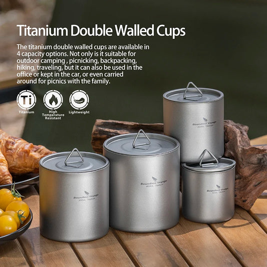 Boundless Voyage Titanium Mug — Double-Walled Anti-Scalding Stackable Cup for Outdoor Camping, Tea & Coffee (400 ml)