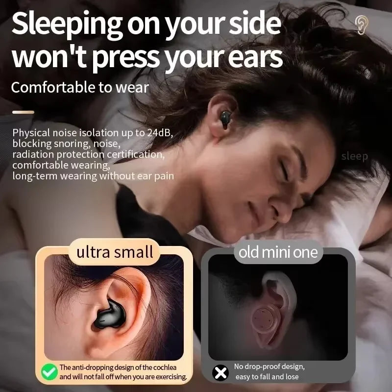 Lenovo Invisible Sleep Wireless Earbuds — Ultra-Compact Bluetooth 5.3 Headphones with Noise Reduction (Waterproof, Charging Case)