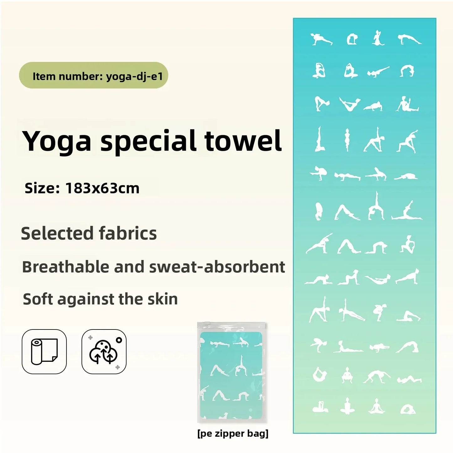 Portable Yoga Towel — Professional Anti-Slip Sweat-Absorbent Travel Mat Towel for Fitness, Pilates & Meditation (Compact Multi-Functional Design)
