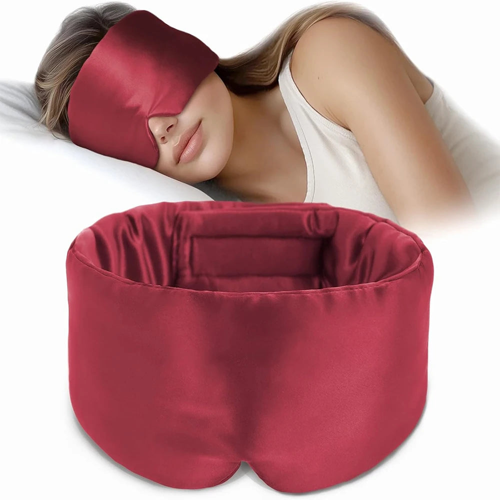 Mulberry Silk Sleep Mask — Pressureless Light-Blocking Eyeshade for Deep Sleep, Anti-Wrinkle Eye Care & Relaxation (Adjustable Wide Ear Cover Design)