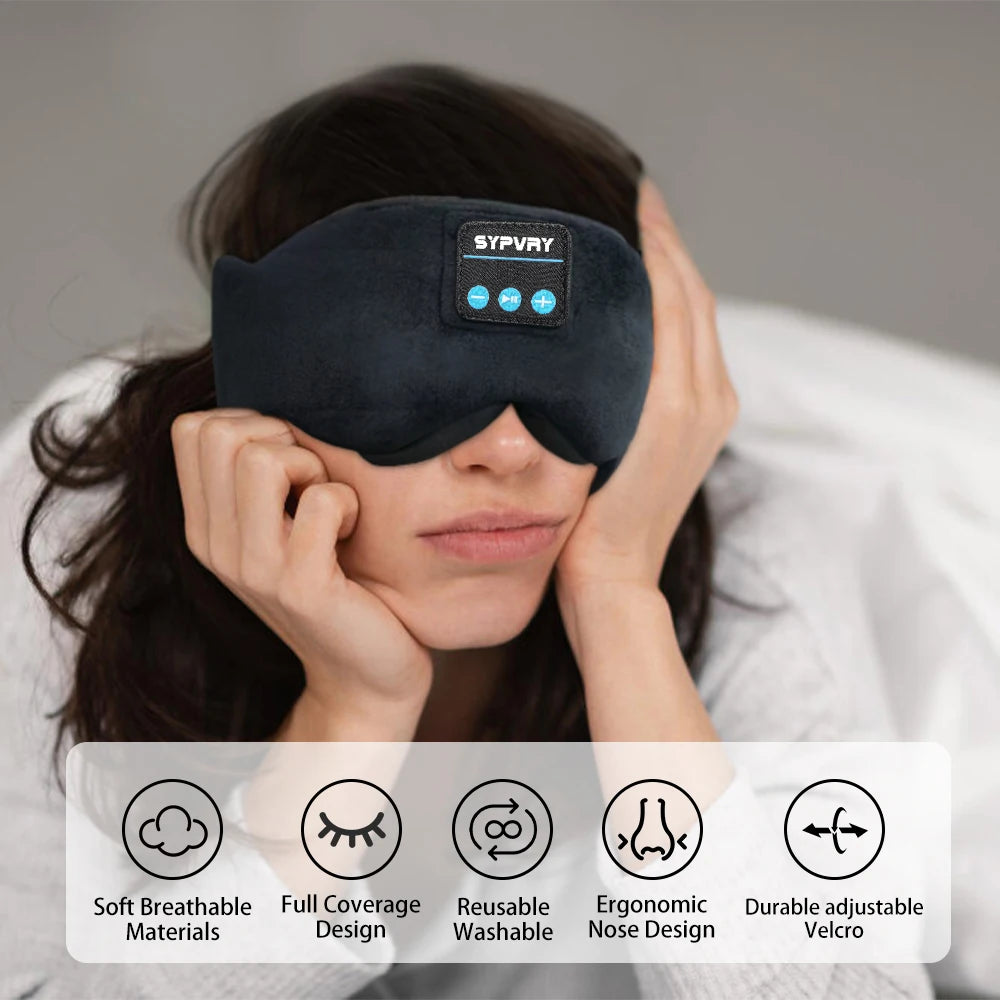 Bluetooth 5.3 Sleep Mask with Wireless Headphones — Light-Blocking Velvet Eye Shade with Built-In Music & Comfort Padding for Deep Relaxation (Caterpillar Model)