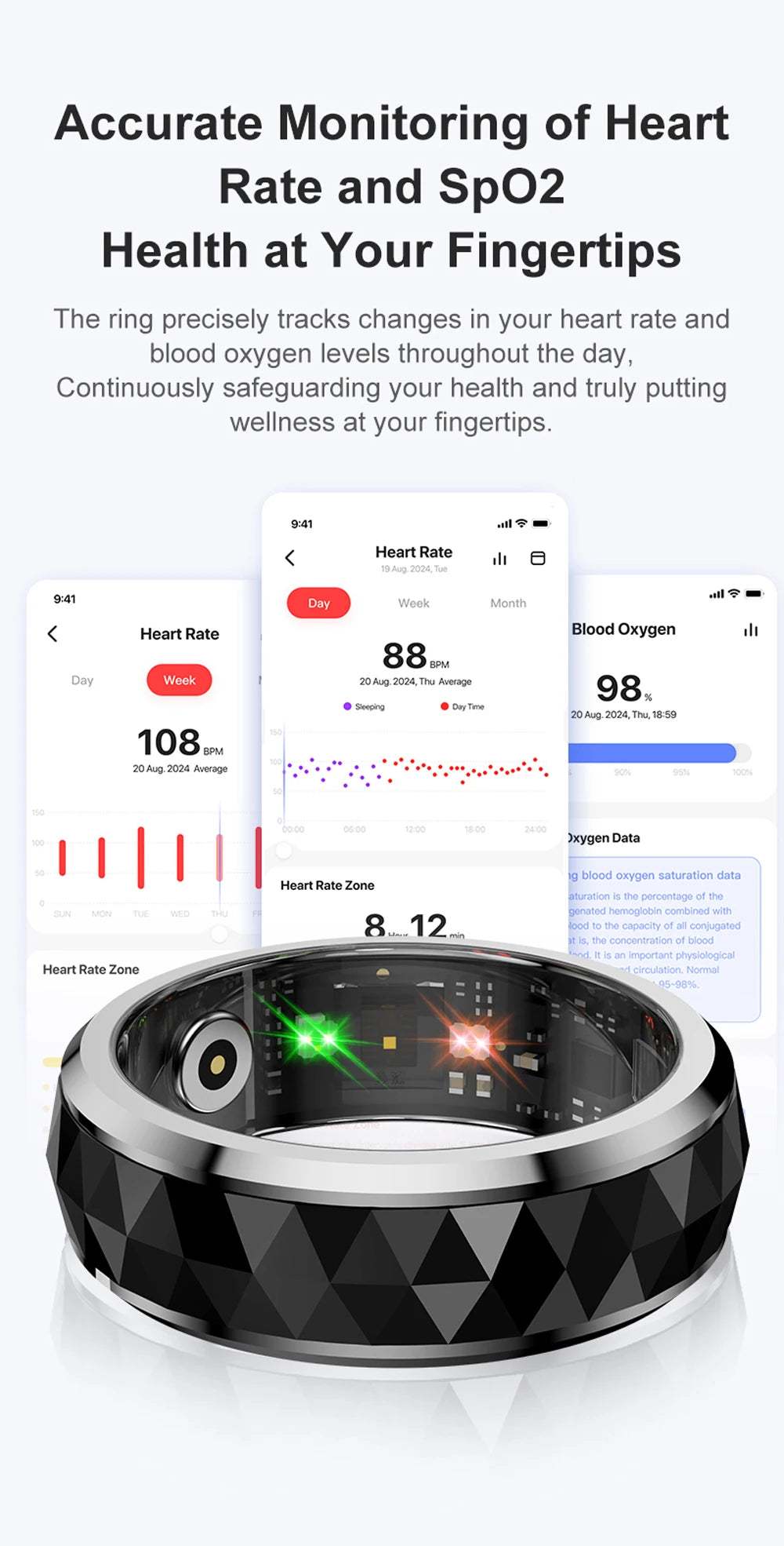 COLMI R11 Smart Ring — Wellness Tracker & Fidget Spinner Ring with Sleep Monitor, Stress Tracking & Charging Case (5ATM Waterproof)