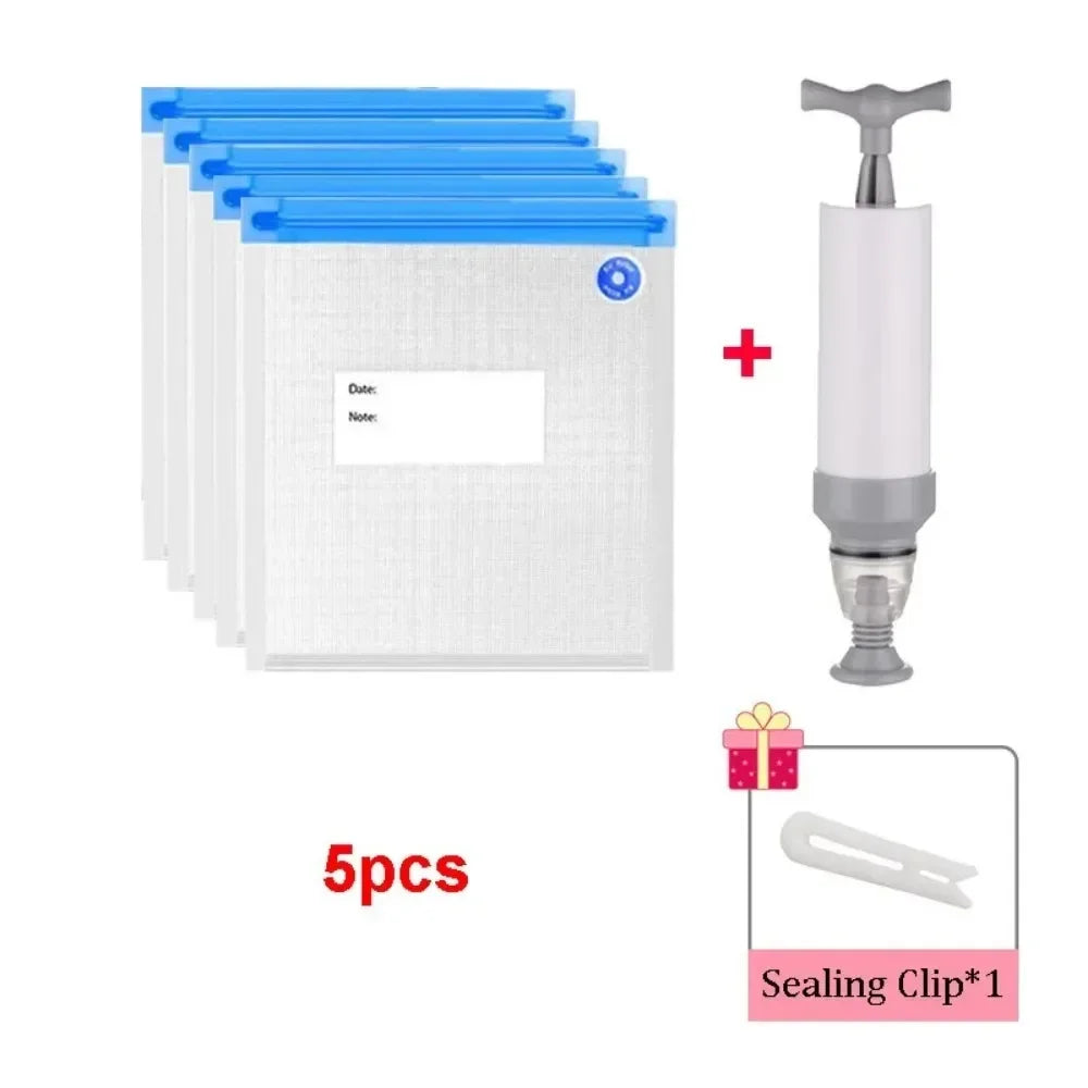 Reusable Vacuum Seal Food Bags with Air Valve Pump