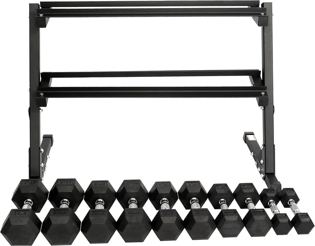 Signature Fitness 150LB Hex Dumbbell Set with Rack