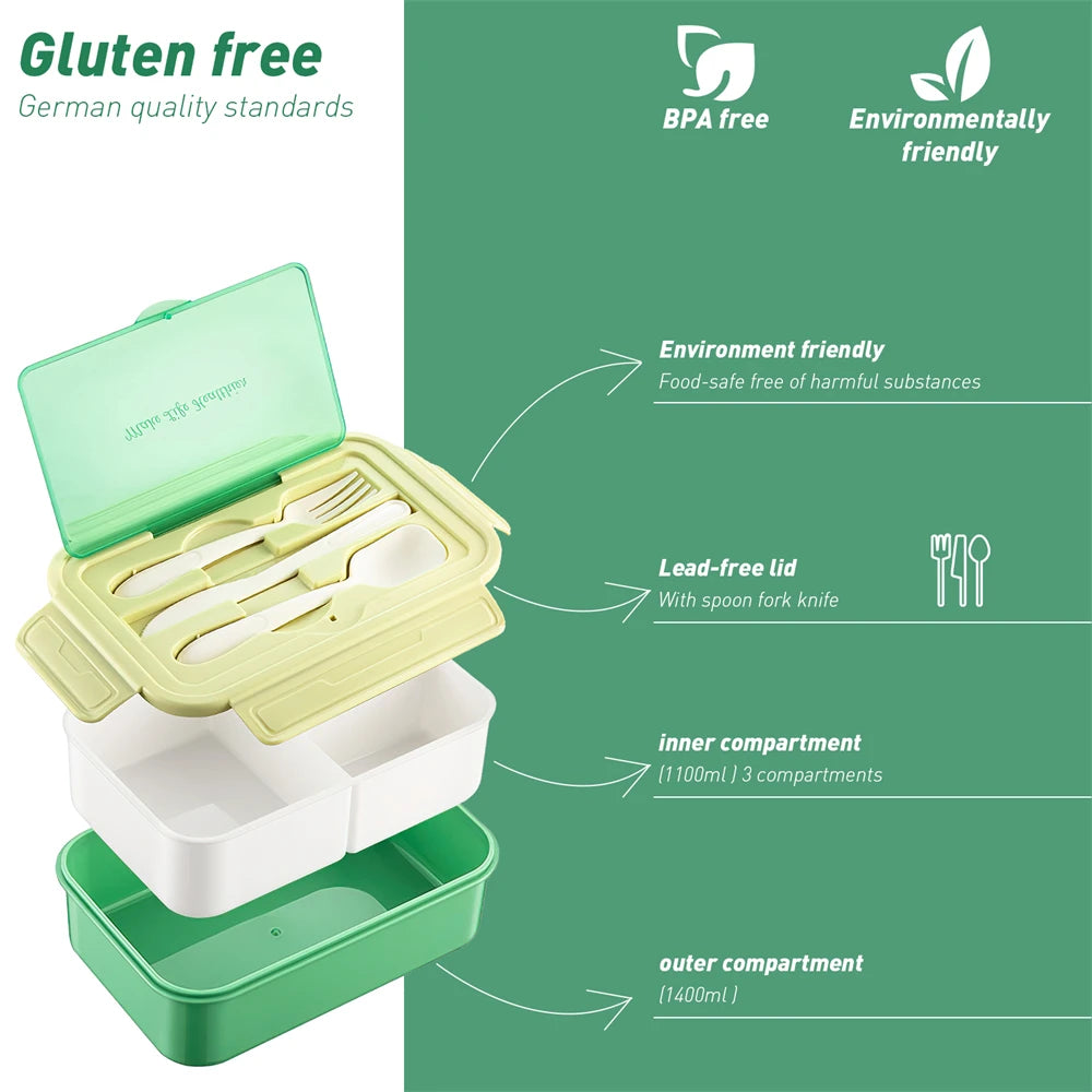 3-Compartment Microwave Lunch Box with Utensils