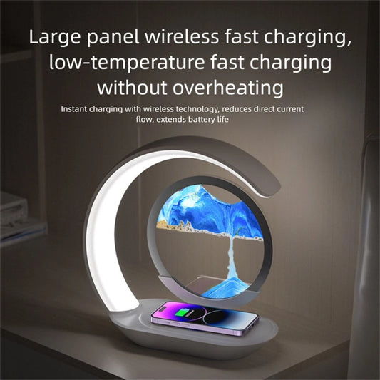 3D Quicksand Desk Lamp — LED Night Light with Wireless Charging & USB Power | Atmosphere Hourglass Art Décor