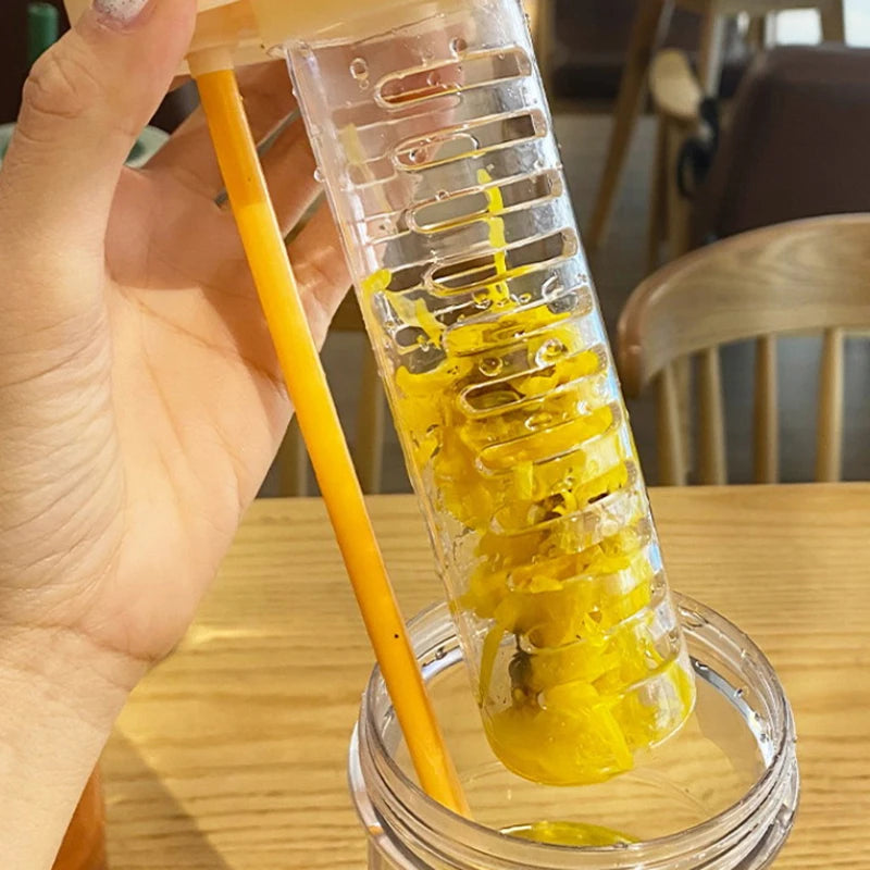 Portable Plastic Water Bottle with Fruit Infuser & Straw
