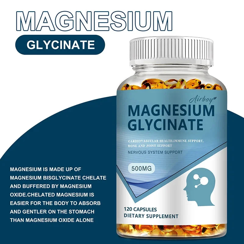 Magnesium Glycinate Capsules — Nervous System, Mood & Sleep Quality Support with Muscle & Heart Wellness (Unisex, US Origin)