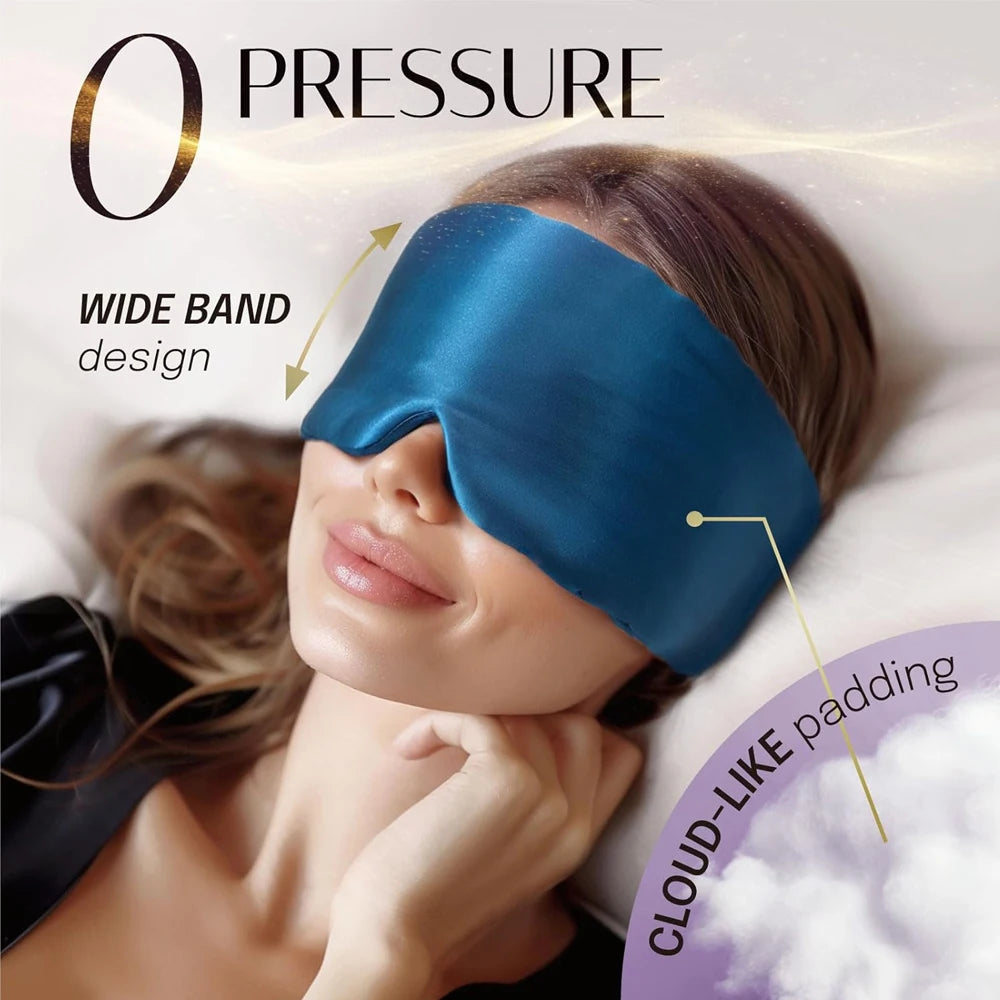 Mulberry Silk Sleep Mask — Pressureless Light-Blocking Eyeshade for Deep Sleep, Anti-Wrinkle Eye Care & Relaxation (Adjustable Wide Ear Cover Design)