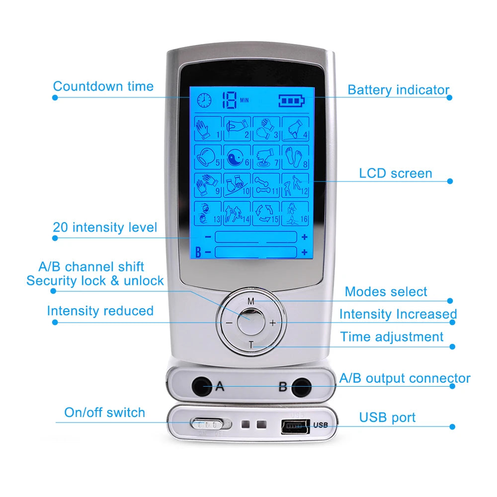 16-Mode EMS TENS Muscle Stimulator & Digital Massager